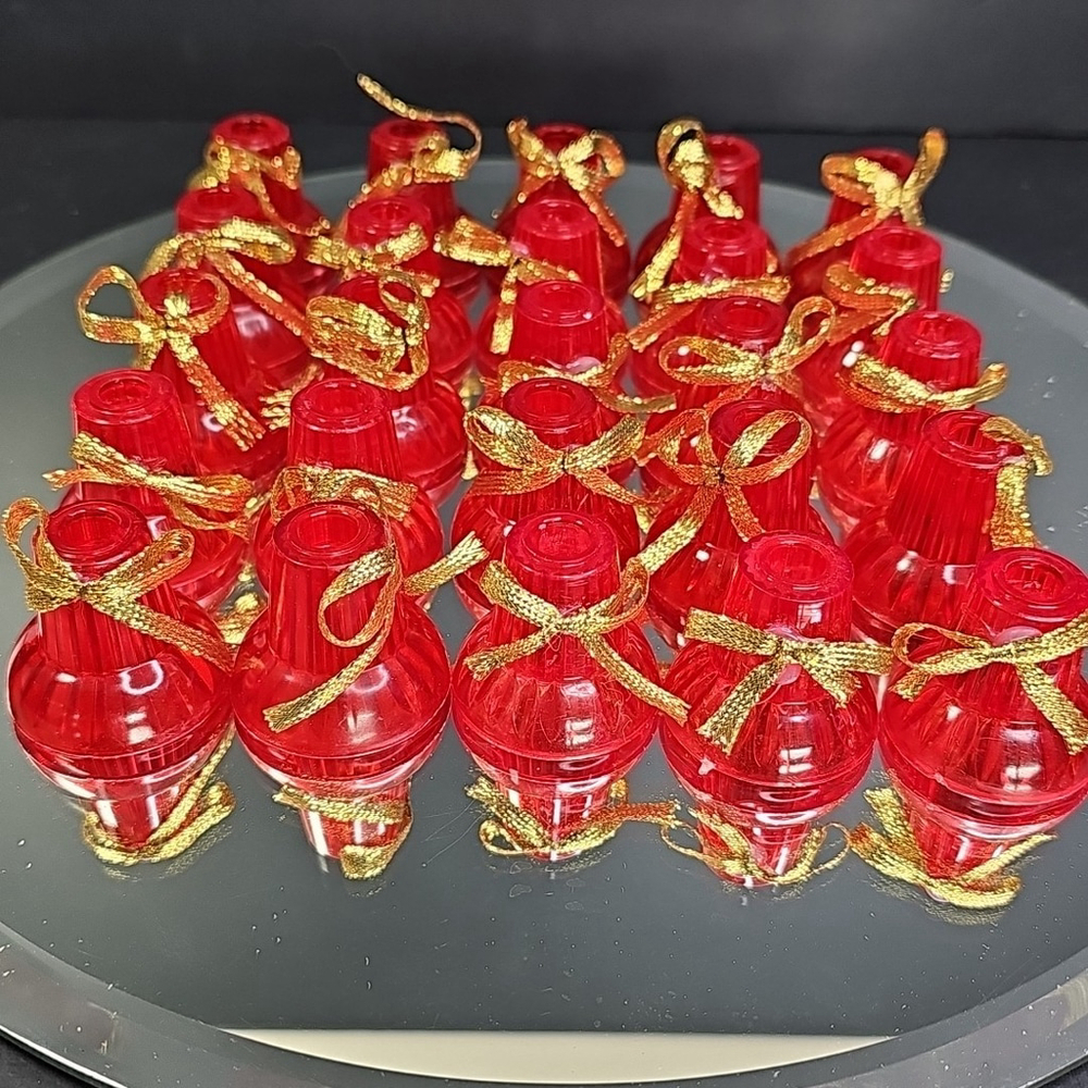 Vintage Mini Light Red Bell Overs Set Of 25pcs Christmas Light Covers Good Cond - Picture 9 of 9